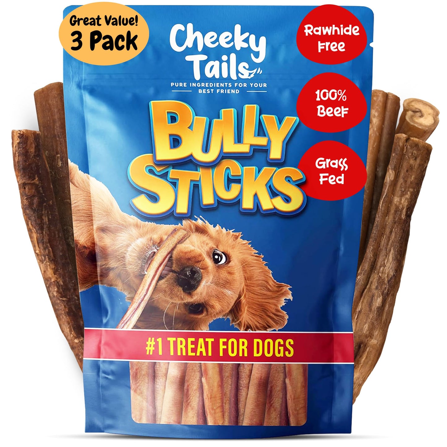 Premium Bully Sticks for Dogs 6" Dog Bully Sticks for Small Dogs & Puppies (3 Pieces) - Rawhide Free Chews High Collagen 100% Beef Bully Sticks Made in USA - Bully Stick Puppy Treats & Bully Bones