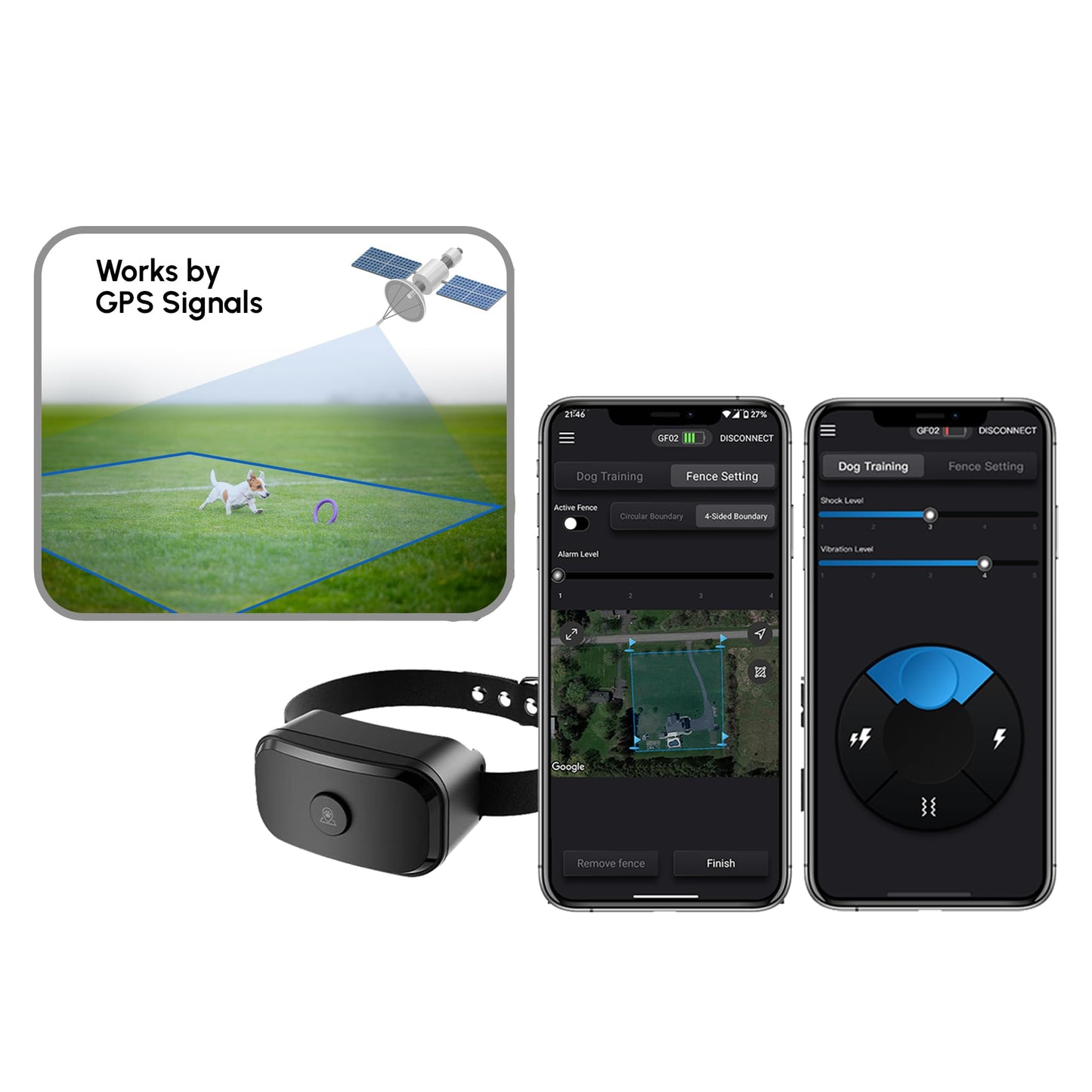 YHpet GF02 Plus - Customizable GPS Dog Fence with Remote Training No Subscription Required Set Up Boundary in 1 Minute with App Waterproof GPS Dog Collar System Long Battery Life