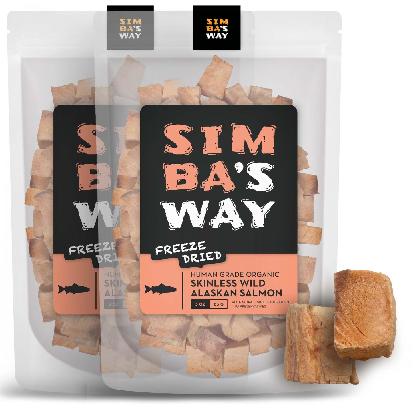 SIMBAS WAY Wild Alaskan Salmon Freeze-Dried Treats - Skinless, Single Ingredient, Human Grade, 2 Pack