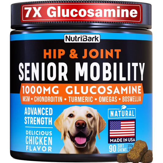 Senior Dog Joint Supplement -1000mg Glucosamine for Dogs -Advanced Hip & Joint Support Chews w/Glucosamine Chondroitin MSM Turmeric & Omega 3 for Pain & Inflammation Relief Improved Mobility