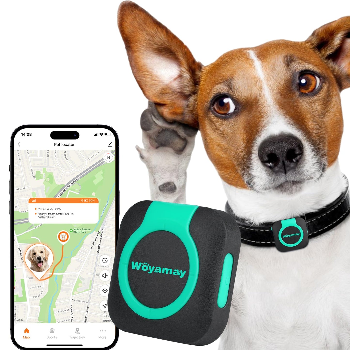 Woyamay GPS Tracker for Dogs and Cats Mini Cat & Dog GPS Tracker with Health Monitor and GPS Dog Fence Waterproof GPS Pet Tracker Works with Any Collar (Android and iOS Universal)