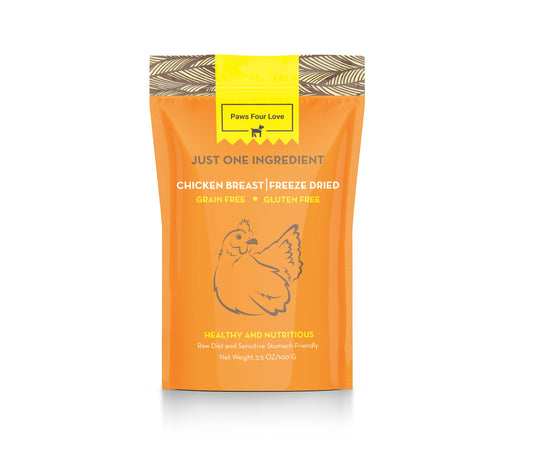 PawsFourLove Organic Freeze Dried Dog & Cat Treats - Single Ingredient Grain Free Food Toppers for Healthy Pets No Fillers or Preservatives (Chicken 3.5 oz Bag) 3 Count