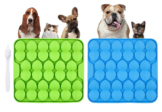Kisfun 2 Pack Silicone Leaf Dog Slow Feeder Pet Lick Mat Sniff Treat Mat Snuffle Interactive Puzzle Bowls Smell Training Mental Stimulation Feed Game for Digestion＆Boredom(Blue＋GreenSmall)