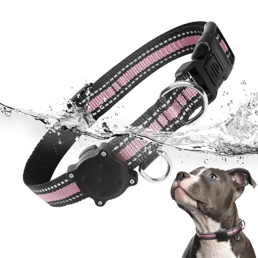 Airtag Dog CollarMOOGROU Waterproof Air Tag Dog Collar Holder with Padded Nylon Pet Collar for Airtag GPS TrackerDurable Airtag Case with Reflective Collar for Small-Large Dogs Pink S