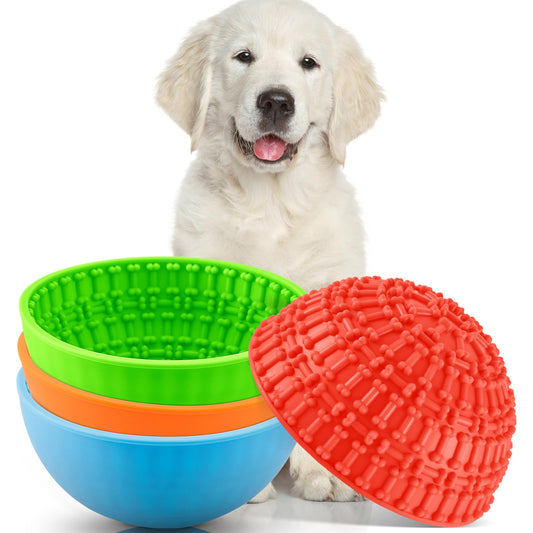 Patelai 4 Pcs Dog Lick Bowl Wobble Silicone Dog Slow Feeder Bowl Lick Mat Interactive Dog Licking Toy Enrichment Feeder for Dogs Cat Pet Oral Health for Boredom Anxiety Relief Calming 4 Colors